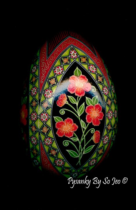 Scarlet Posies Pysanka Pysanky Ukrainian Easter Egg Batik Art by So Jeo